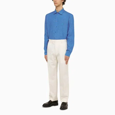 Shop Etro Light Blue Linen Button-up Shirt