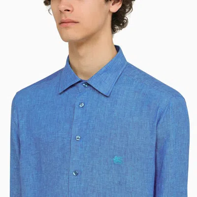Shop Etro Light Blue Linen Button-up Shirt