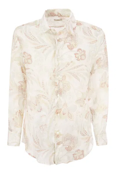 Shop Etro Men's Floral Print Ramie Shirt For Ss23 In White