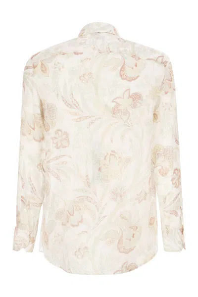 Shop Etro Men's Floral Print Ramie Shirt For Ss23 In White