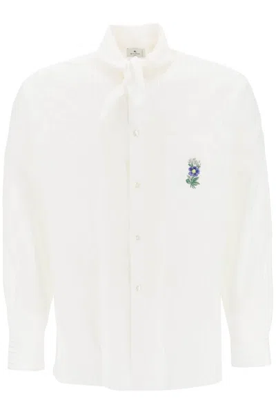 Shop Etro Men's Striped Shirt With Scarf Collar In White
