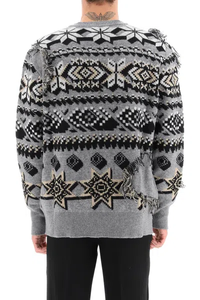 Shop Etro Men's Wool Jacquard Jumper In Grey With Wolf Embellishment And Geometric Patterns