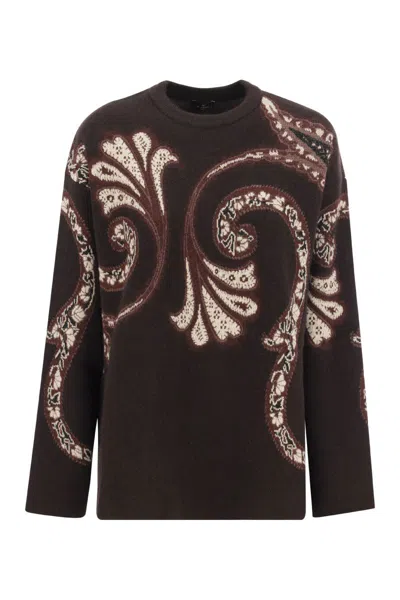 Etro Lavinia Paisley Wool Crew-neck Sweater In Bordeaux