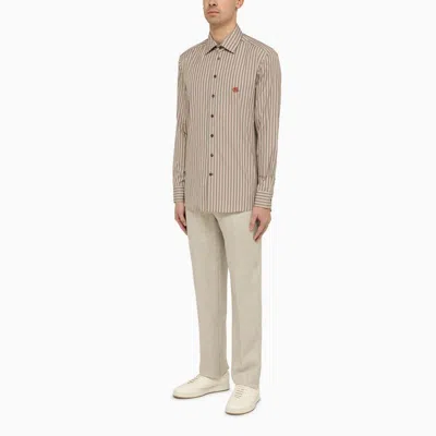 Shop Etro Pink And Green Striped Cotton Poplin Shirt For Men