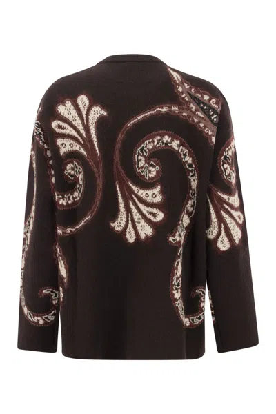 ETRO PLACED FOLIAGE PRINT WOOL SWEATER IN PURPLE FOR WOMEN 