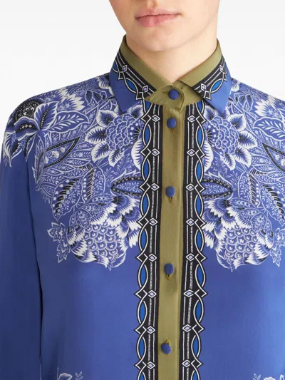 Shop Etro Blue Floral Print Silk Shirt For Women Ss24
