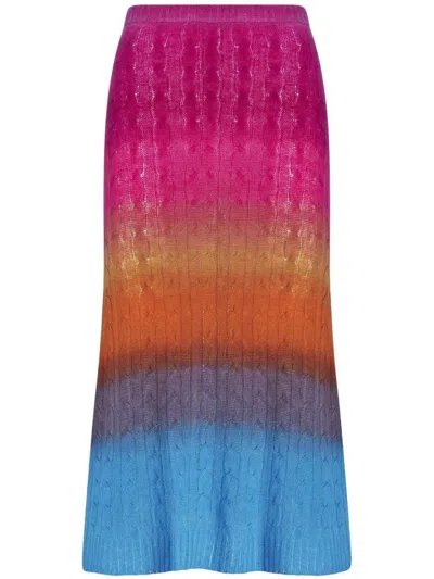 Etro Ombre Lightweight Cable Knit Midi Skirt In Orange