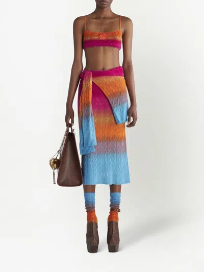 Etro Ombre Lightweight Cable Knit Midi Skirt In Orange