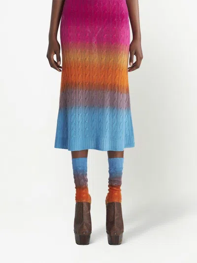 Etro Ombre Lightweight Cable Knit Midi Skirt In Orange