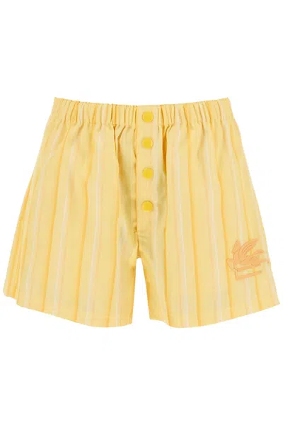 Shop Etro Striped Logo Embroidered Shorts For Women In Yellow