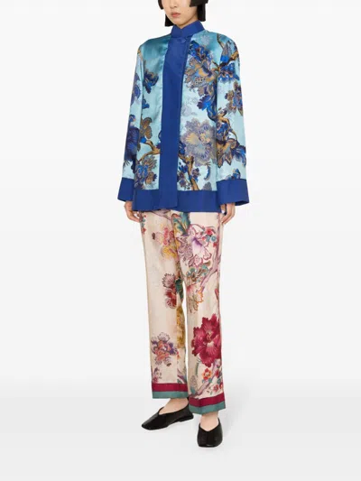 Shop F.r.s For Restless Sleepers Blue/orange Silk Floral Print Jacket For Women In Clear Blue