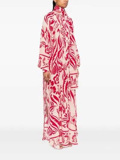 Shop F.r.s For Restless Sleepers Floral Printed Long Dress With Detachable Scarf And Band Collar In Maroon