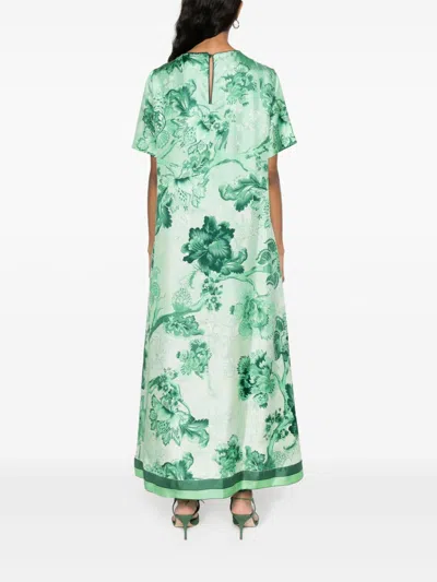 Shop F.r.s For Restless Sleepers Green Floral Printed Silk Women's Long Dress