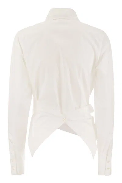 Shop Fabiana Filippi White Cotton Poplin Shirt With Front Knot Detail For Women