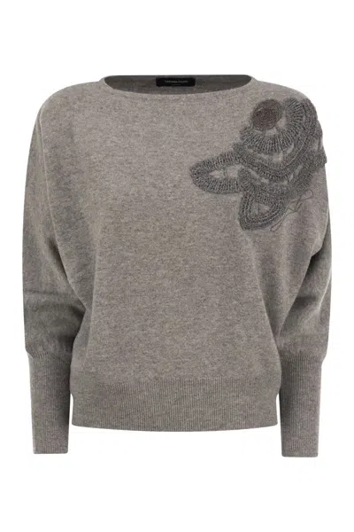 Shop Fabiana Filippi Elegant Boat-neck Sweater In Wool, Silk And Cashmere For Women In Grey