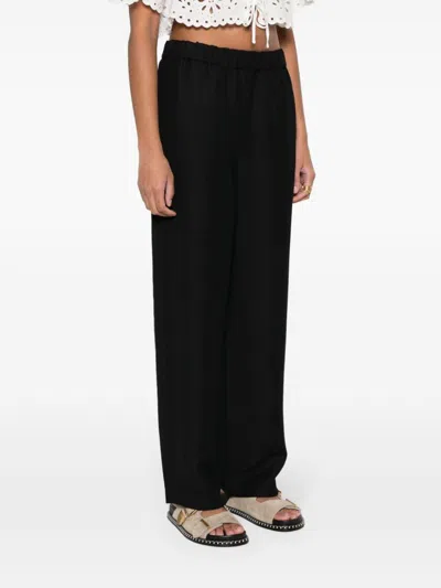 Shop Fabiana Filippi Linen Blend Trousers In Black