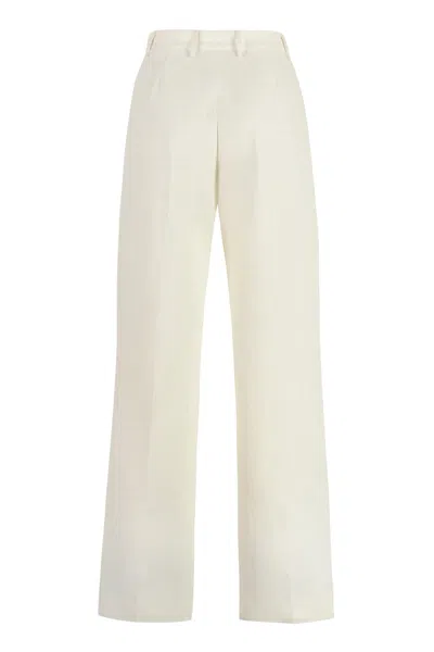 Shop Fabiana Filippi Linen Blend Trousers In Panna