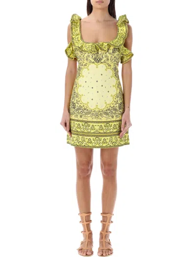 Shop Zimmermann Feminine Linen Mini Dress With Frill Detail By  In Yellow