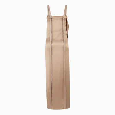 Fendi Square Neck Satin Maxi Dress In Beige
