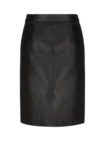 Shop Fendi Premium Black Leather Skirt With Unique Cut-out Detail And Slit Hem For Women