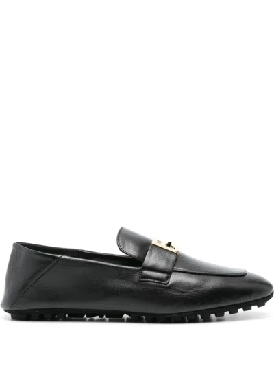 Shop Fendi White Leather Loafers For Women In Black