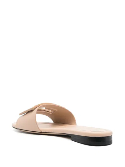 Shop Fendi Baguette Leather Slide Sandals In Tan