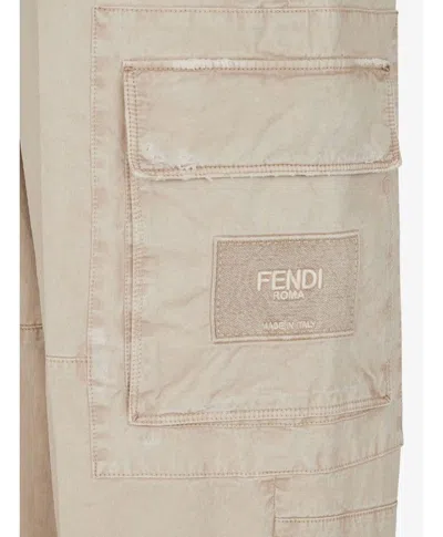 Shop Fendi Men's Cotton Logo Cargo Pants In Beige