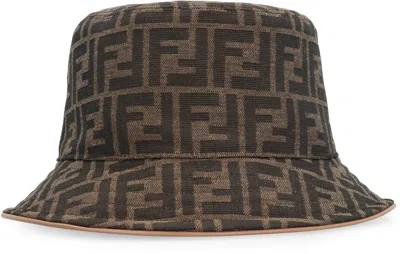 Shop Fendi Brown All-over Jacquard Logo Bucket Hat For Women