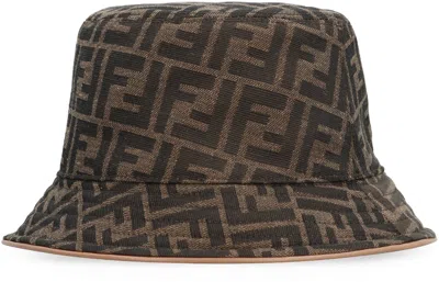 Shop Fendi Brown All-over Jacquard Logo Bucket Hat For Women