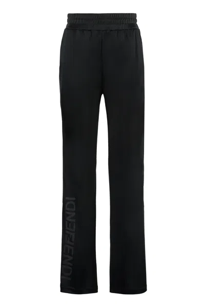 Shop Fendi Contrast Side Stripes Trousers For Women In Black