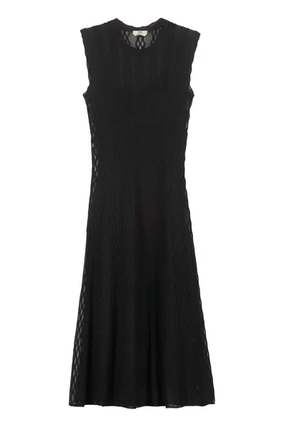 Shop Fendi Black Midi Dress With Mesh Fabric And Removable Slip For Women Ss21