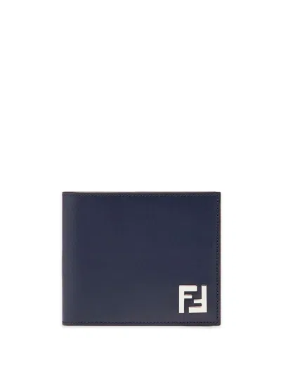 Shop Fendi Ff Pattern Leather Wallet In Blue