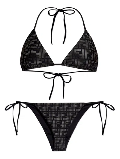 Shop Fendi Ff Triangle Bikini Set In Black