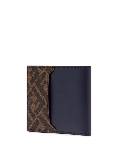 Shop Fendi Ff Pattern Leather Wallet In Blue