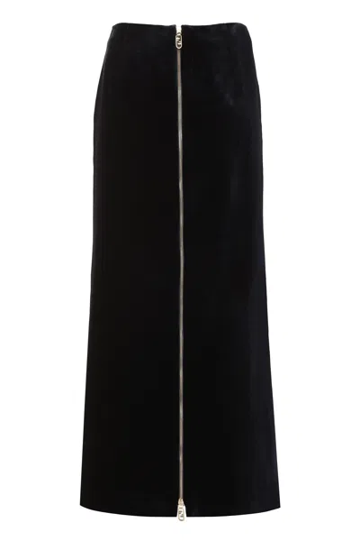 Shop Fendi Luxurious Blue Velvet Skirt For Fashion-forward Women