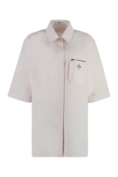 Shop Fendi Luxurious Pink Short Sleeve Cotton Shirt For Women