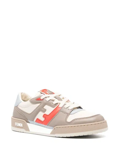 Shop Fendi Color-blocked Leather Sneakers For Women In Dove Grey