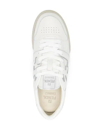 Shop Fendi White Low Lace-up Trainers For Men In Genuine Leather With Grey Details For Ss24 Collection