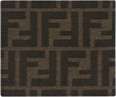 Shop Fendi Men's Bi-fold Wallet In Tan Ff Fabric And Black Leather Interior In Beige