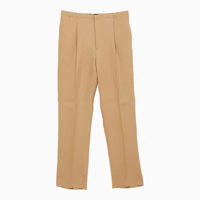 Shop Fendi Men's Regular Beige Canvas Trousers With Front Zip And Pockets