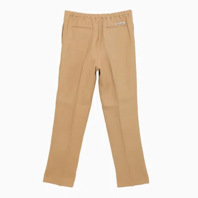 Shop Fendi Men's Regular Beige Canvas Trousers With Front Zip And Pockets