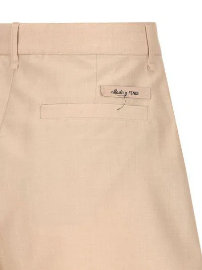 Shop Fendi Men's Beige Wool Bermuda Shorts For Ss24 In Tan