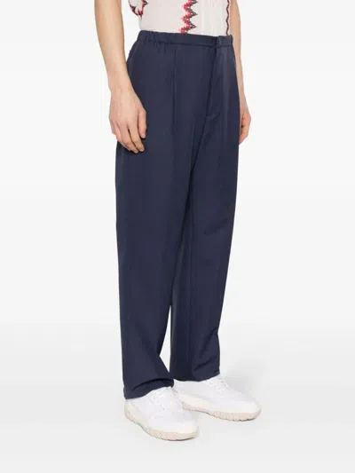 Shop Fendi Men's Blue Wool Trousers With Pleat Detailing For Ss24