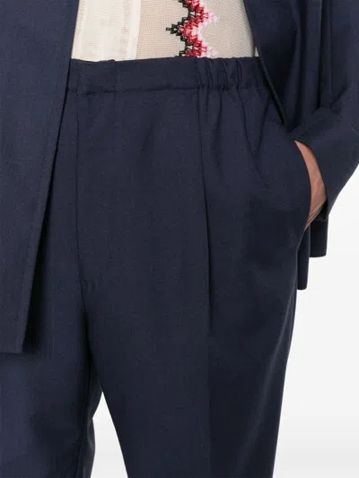 Shop Fendi Navy Blue Virgin Wool Trousers For Men