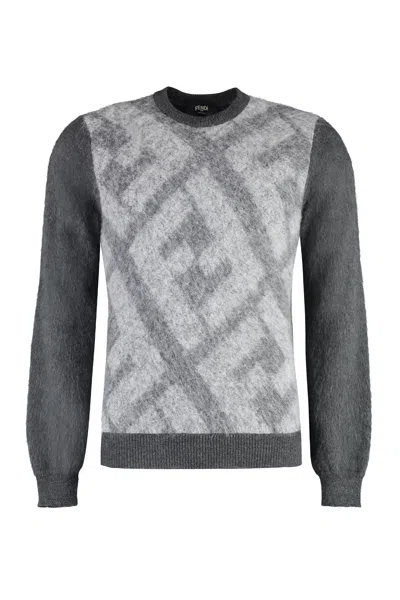 Shop Fendi Men's Grey Crew-neck Sweater For Fw23