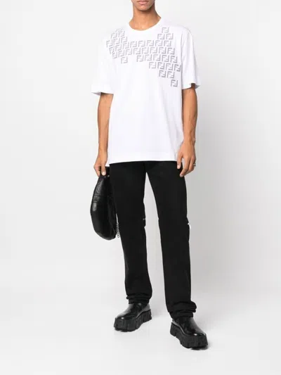 Shop Fendi Men's White Vichy Check T-shirt For Fw22 In Bianco