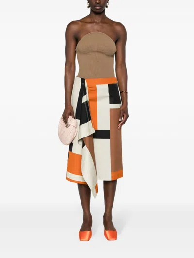 Shop Fendi Multicolor Long Puzzle Skirt In Orangeash