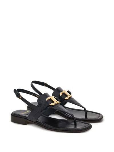 Shop Ferragamo Gancini Hook Leather Thong Sandals In Black