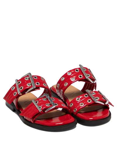 Shop Ganni "buckle Two-strap" Sandals In Red