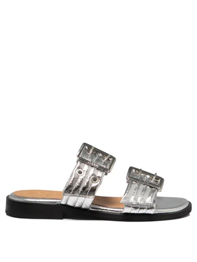Shop Ganni "buckle" Sandals In Gray